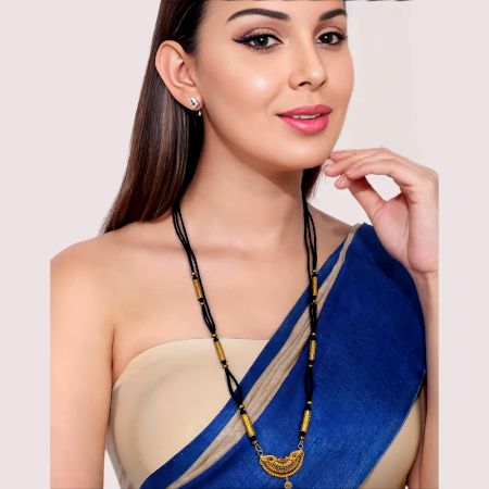Handmade Brass Alloy Traditional Crescent Pendant Long Mangalsutra